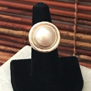 Silpada Pearl Statement Sterling Silver Ring size 6